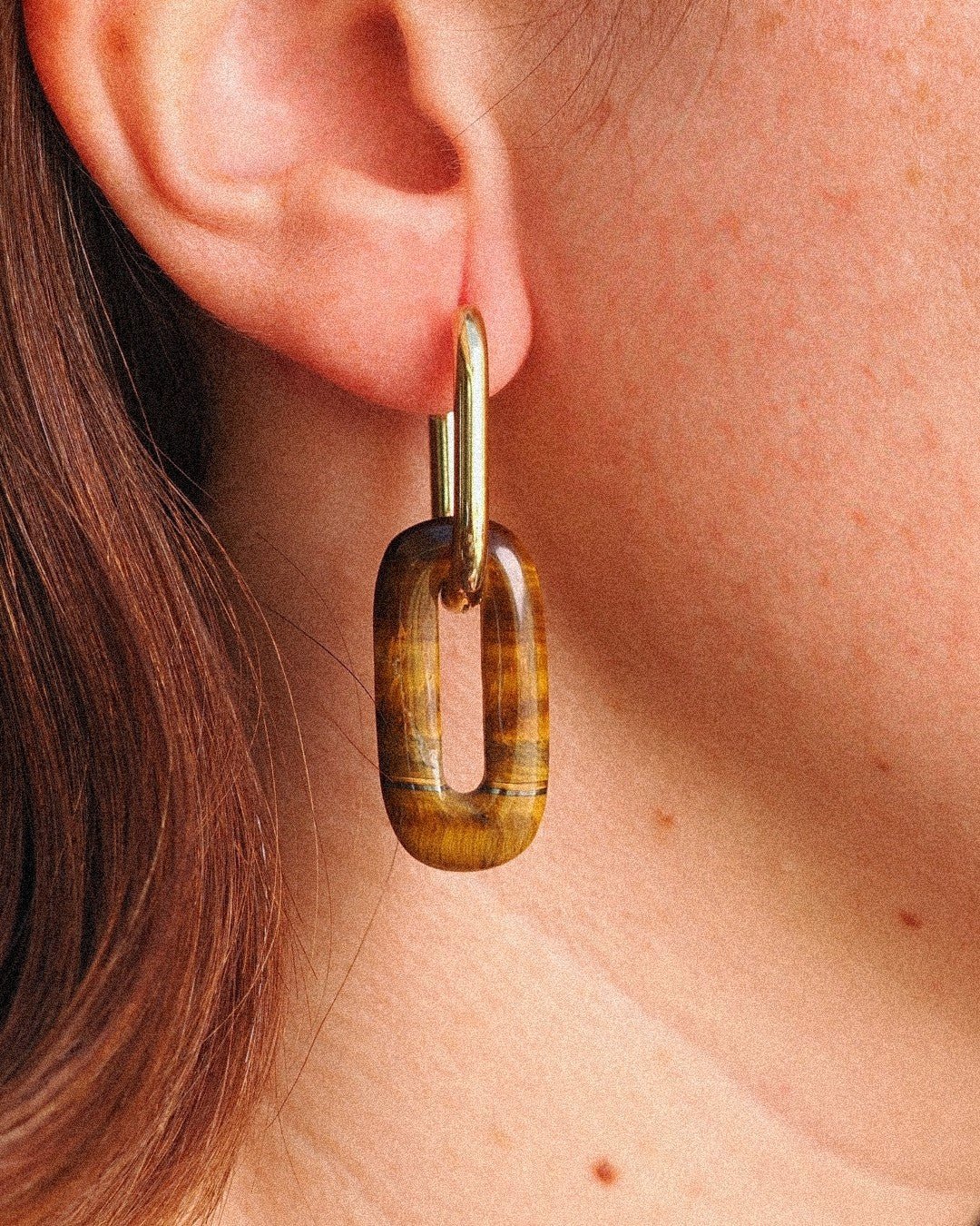 Pendientes Elipse Acero Inoxidable Dorado Ojo de Tigre - Positive Jewels