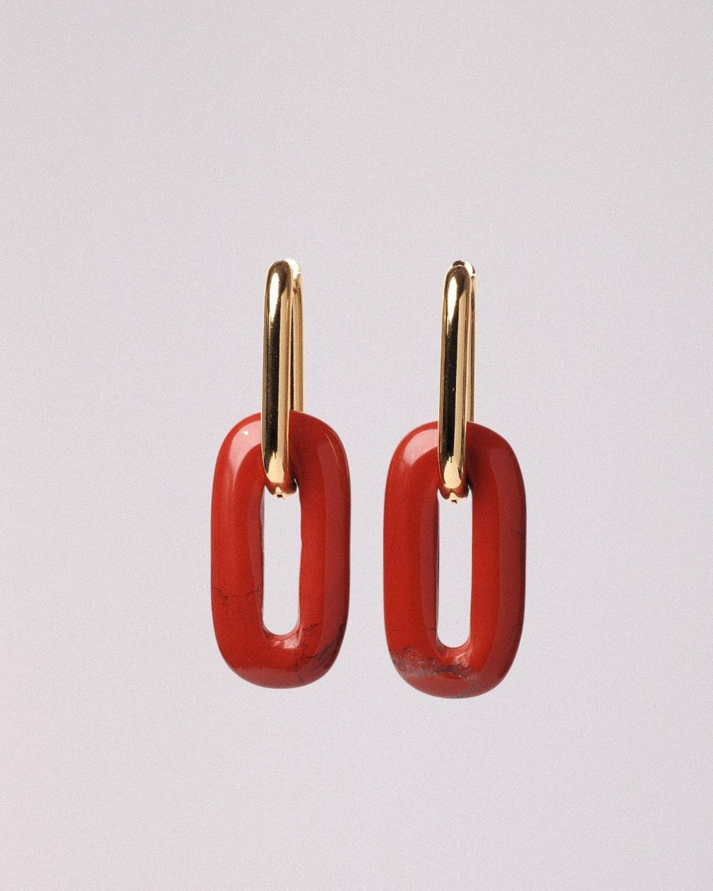 Pendientes Elipse Acero Inoxidable Dorado Jaspe Rojo - Positive Jewels