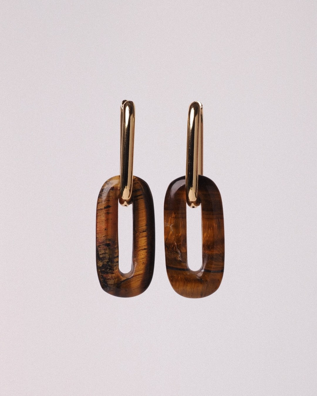 Pendientes Elipse Acero Inoxidable Dorado Ojo de Tigre - Positive Jewels