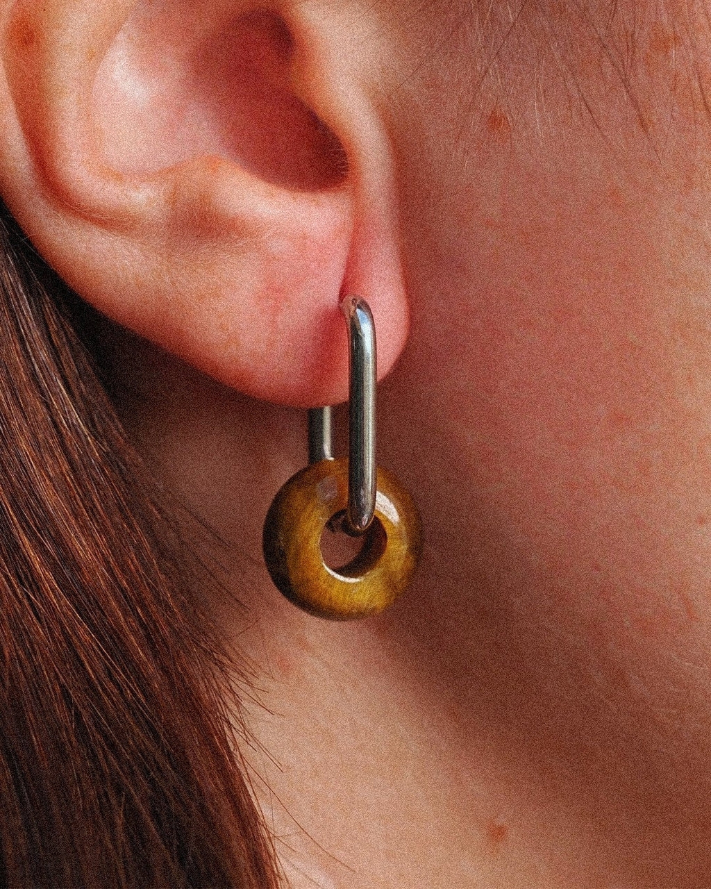 Pendientes Órbita Max Acero Inoxidable Ojo de Tigre - Positive Jewels