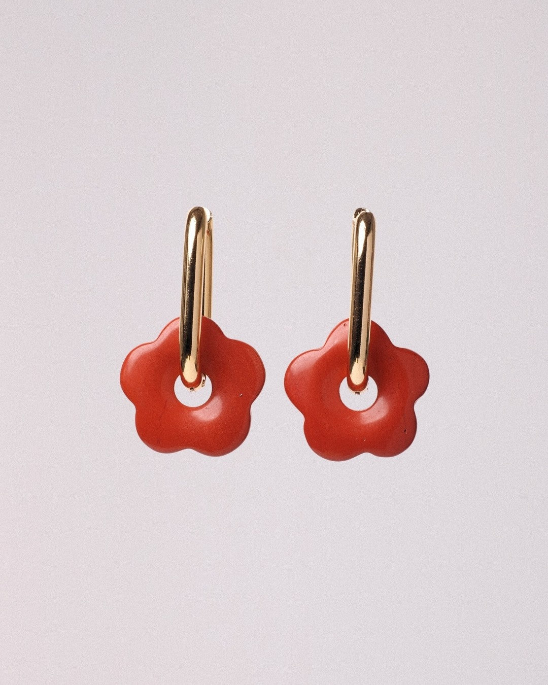 Pendientes Flor Acero Inoxidable Dorado Jaspe Rojo - Positive Jewels