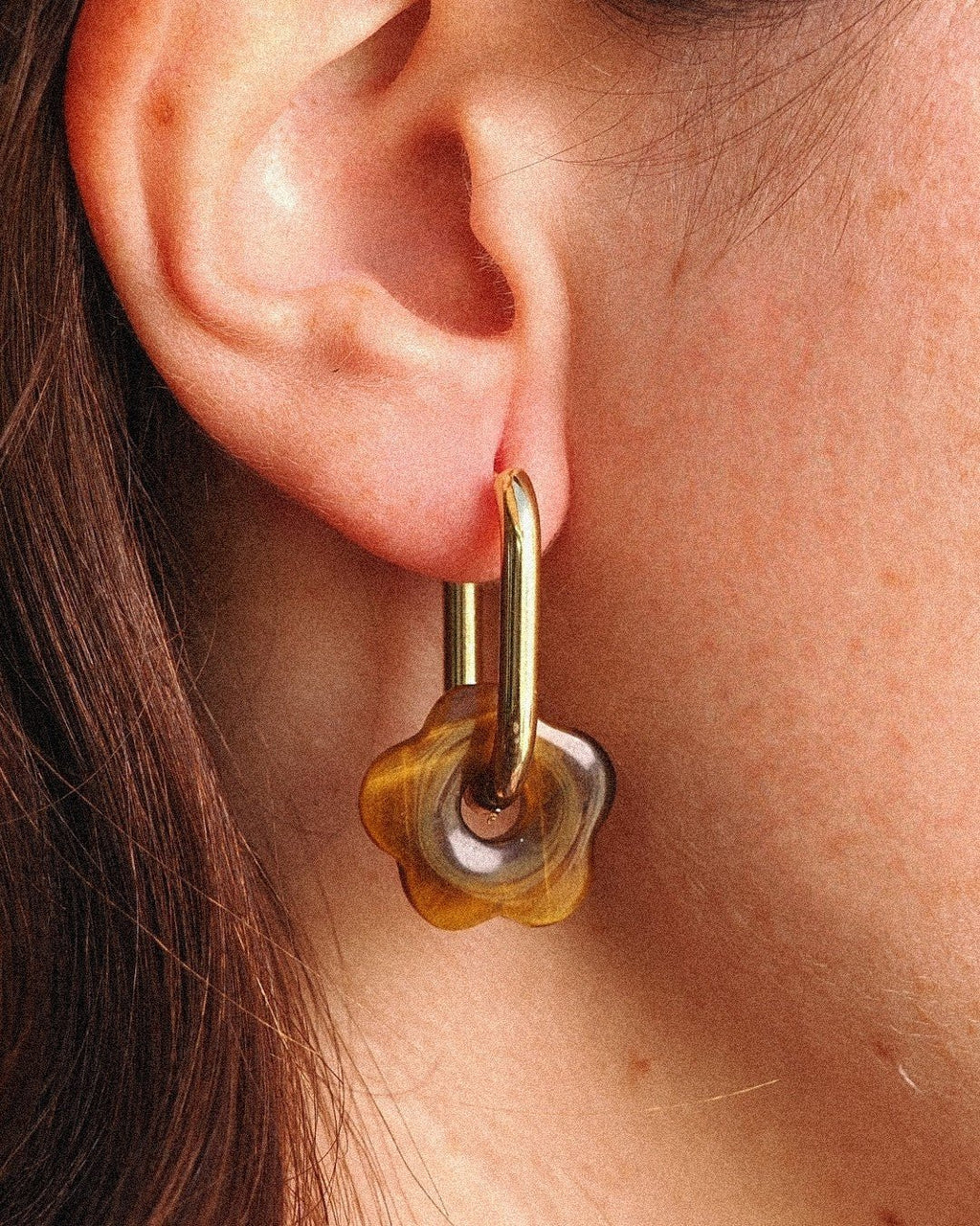 Pendientes Flor Acero Inoxidable Dorado Ojo de Tigre - Positive Jewels