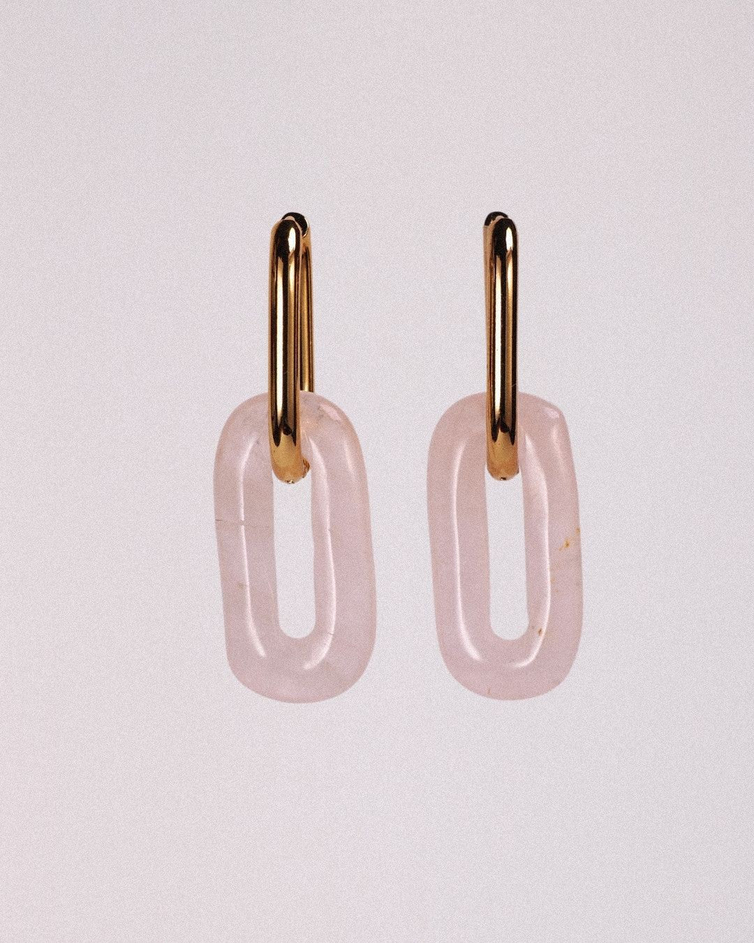 Pendientes Elipse Acero Inoxidable Dorado Cuarzo Rosa
