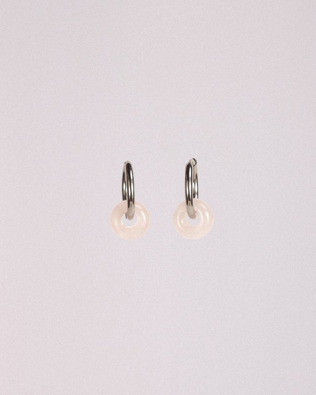 Pendientes Órbita Acero Inoxidable Cuarzo Rosa