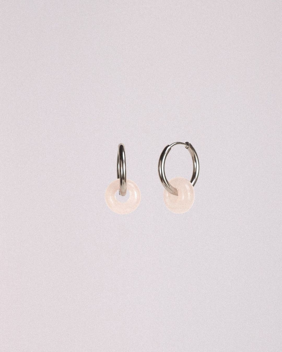 Pendientes Órbita Acero Inoxidable Cuarzo Rosa