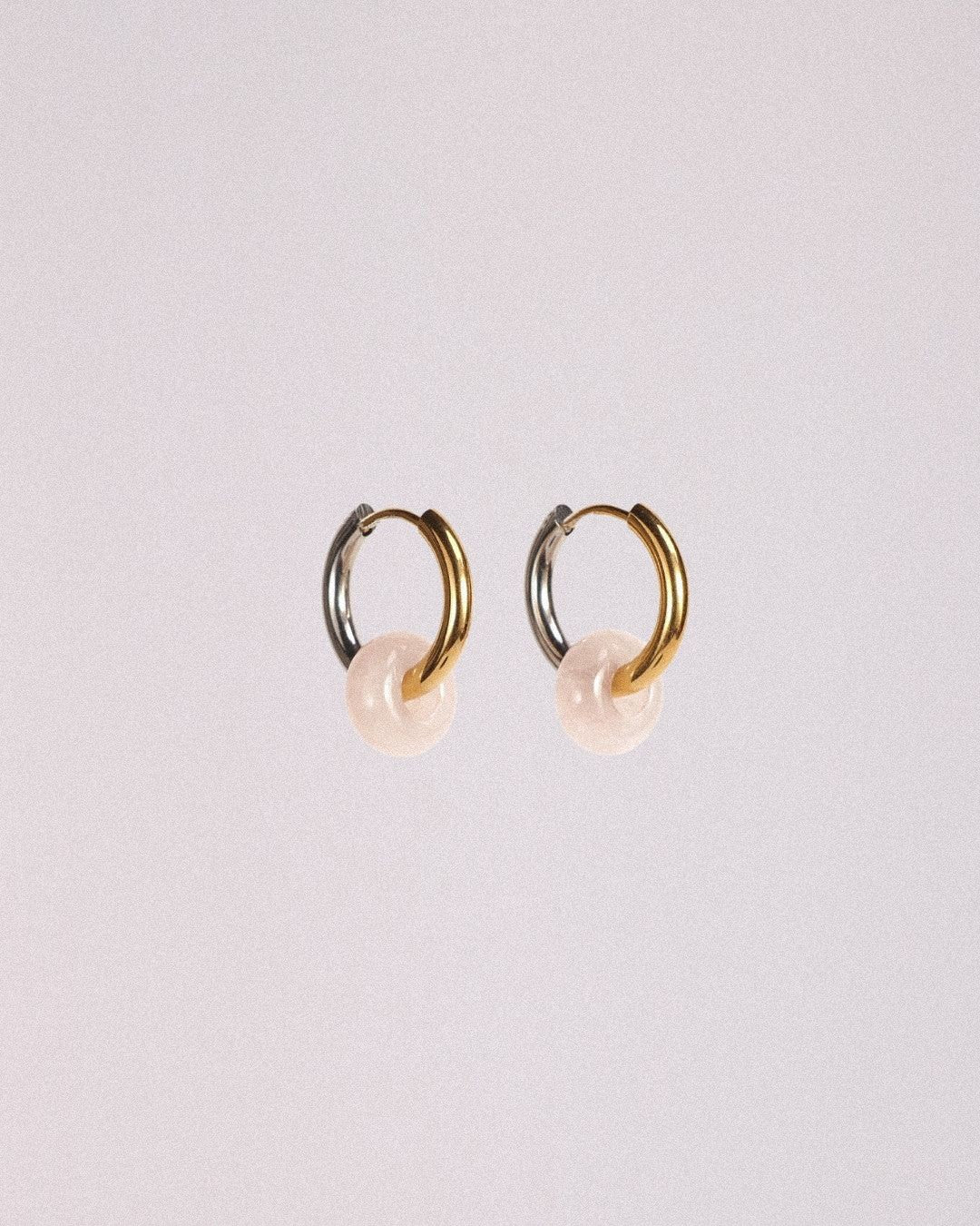 Pendientes Órbita Acero Inoxidable Bicolor Cuarzo Rosa