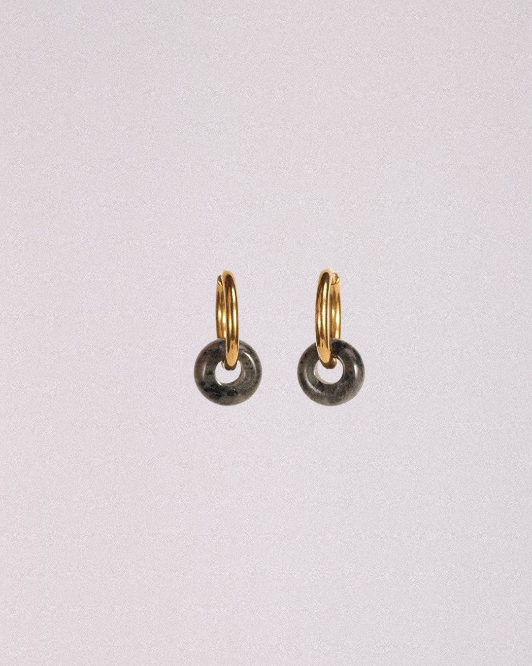 Pendientes Órbita Acero Inoxidable Dorado Obsidiana