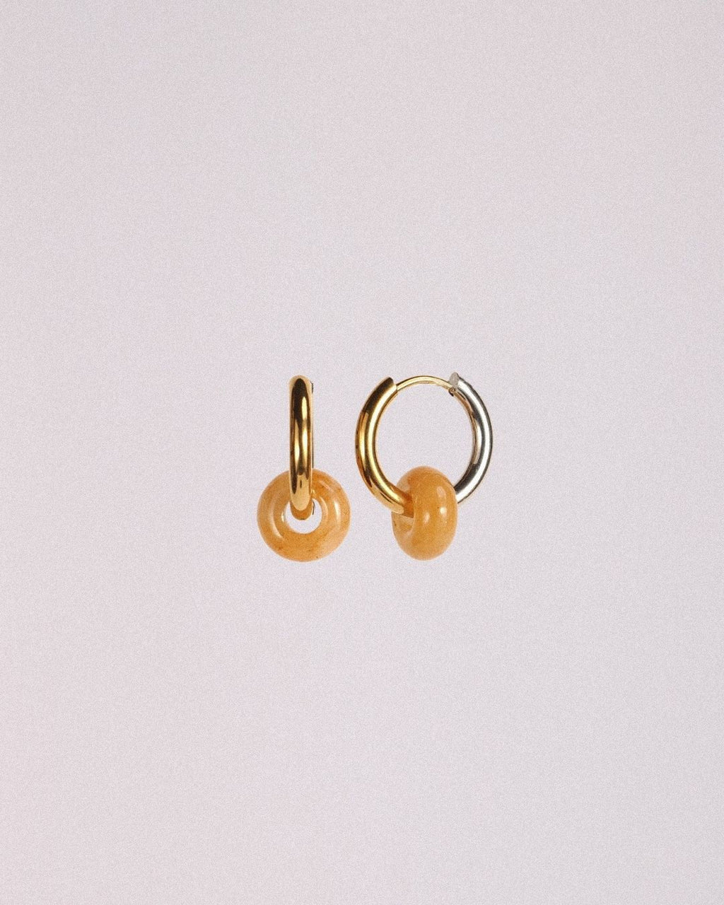 Pendientes Órbita Acero Inoxidable Bicolor Ágata Amarilla