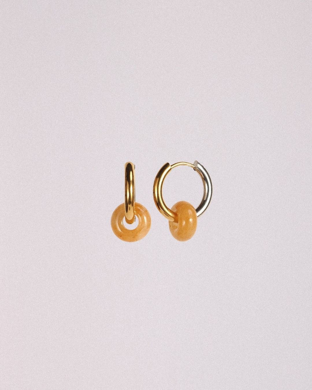 Pendientes Órbita Acero Inoxidable Bicolor Ágata Amarilla