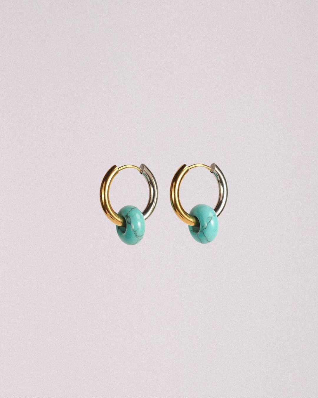 Pendientes Órbita Acero Inoxidable Bicolor Turquesa